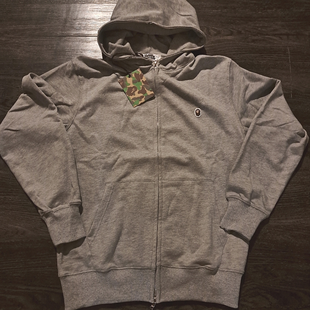 Bape logo Zip Up Hoodie Grey